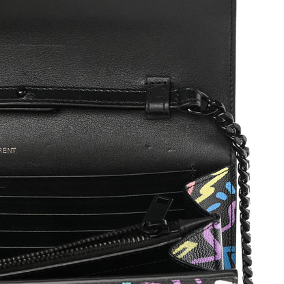 Saint Laurent Grain De Poudre Medium Classic Monogram Multicolor Graphic Print Chain Wallet Black 13 of 14