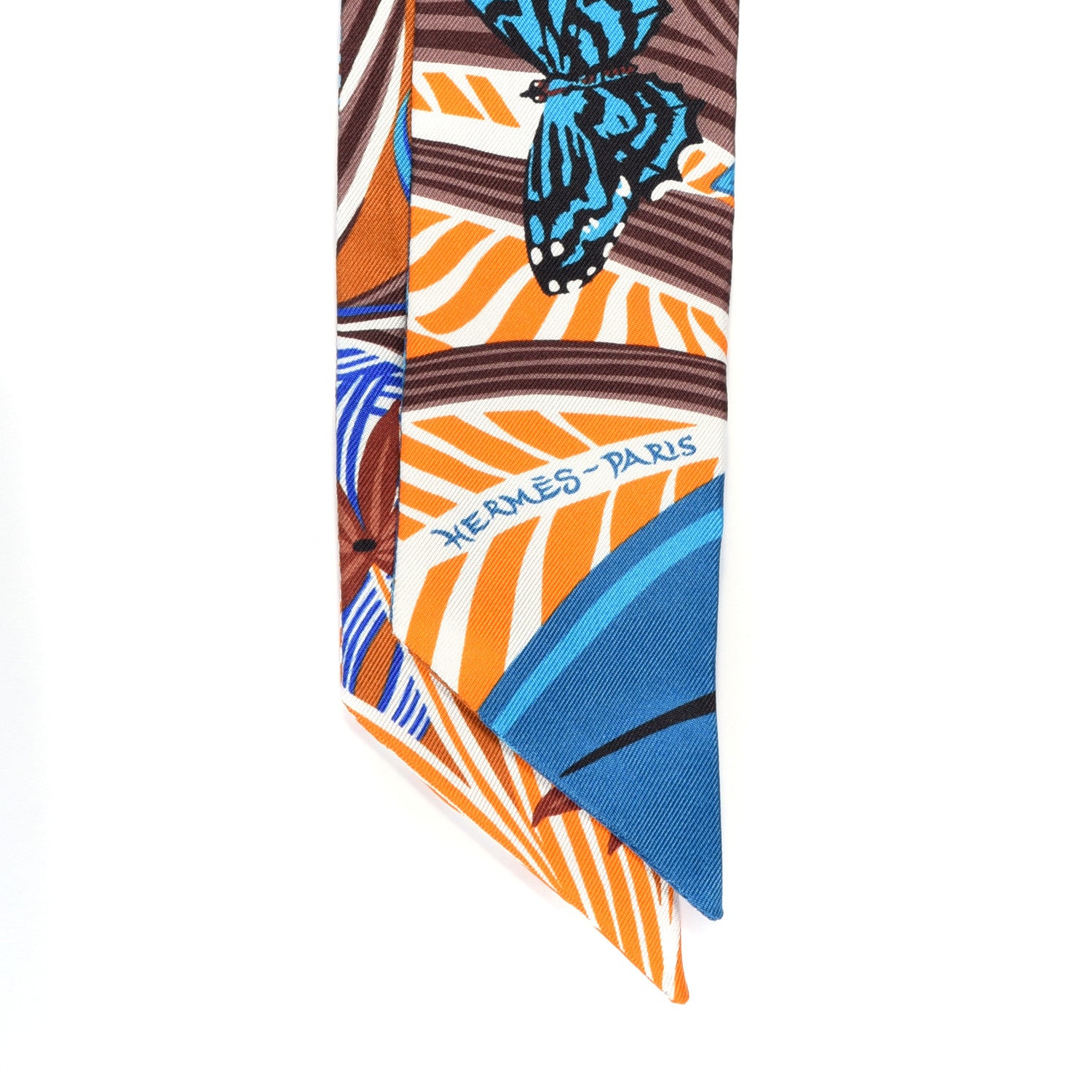 Hermes Silk Jaguar Quetzal Twilly Brun Bleu Orange 2 of 4