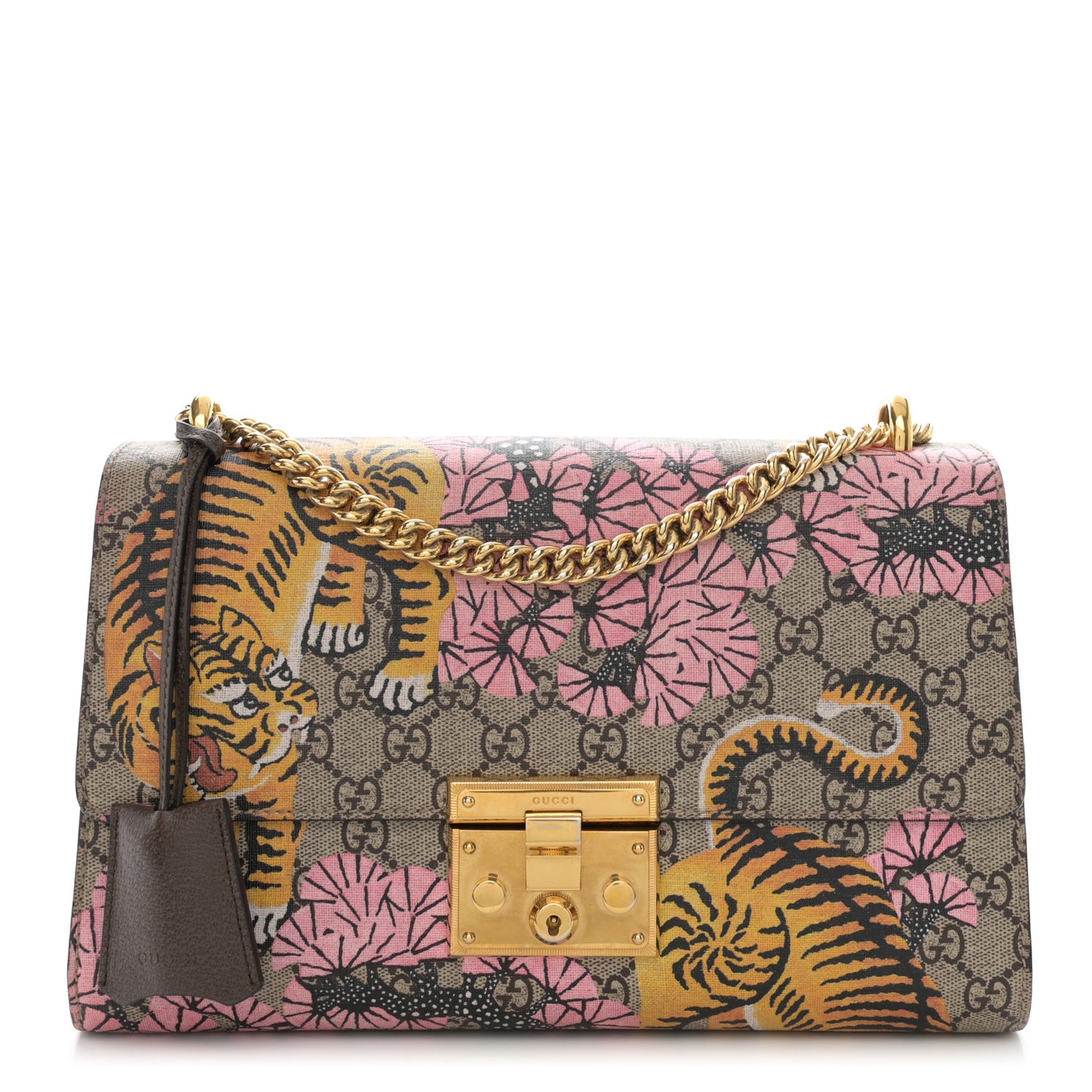 GG Supreme Monogram Bengal Medium Padlock Shoulder Bag Beige Pink