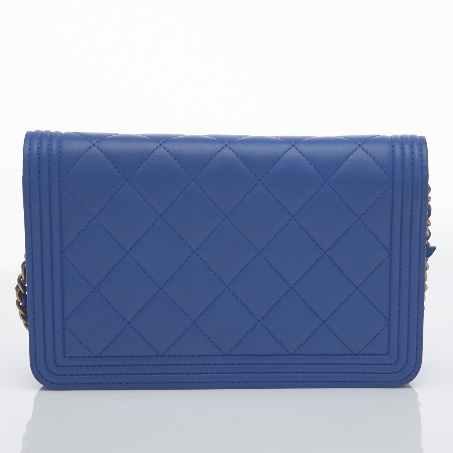Chanel Lambskin Quilted Boy Wallet On Chain WOC Blue 4 of 9