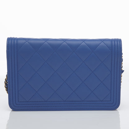 Chanel Lambskin Quilted Boy Wallet On Chain WOC Blue 4 of 9