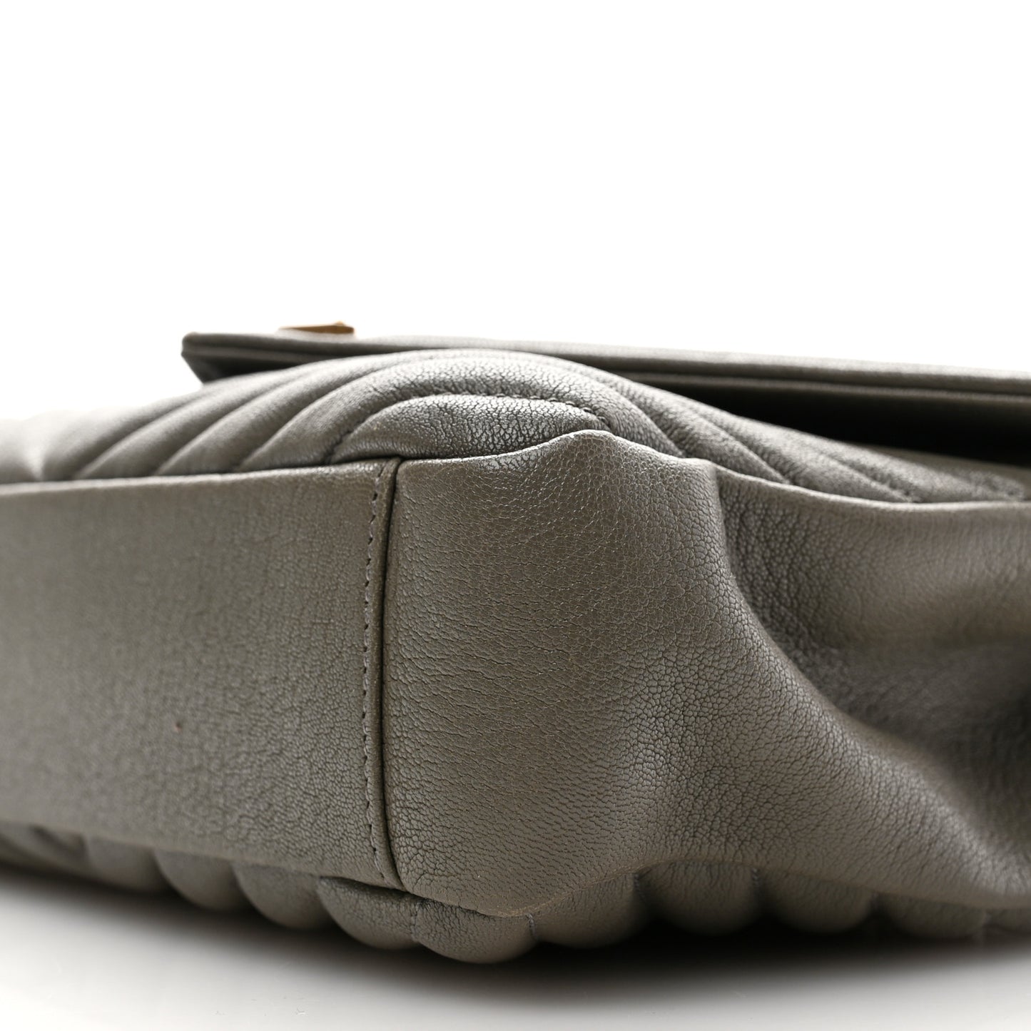 Sheepskin Matelasse Chevron Monogram Medium College Bag Grey Kaki