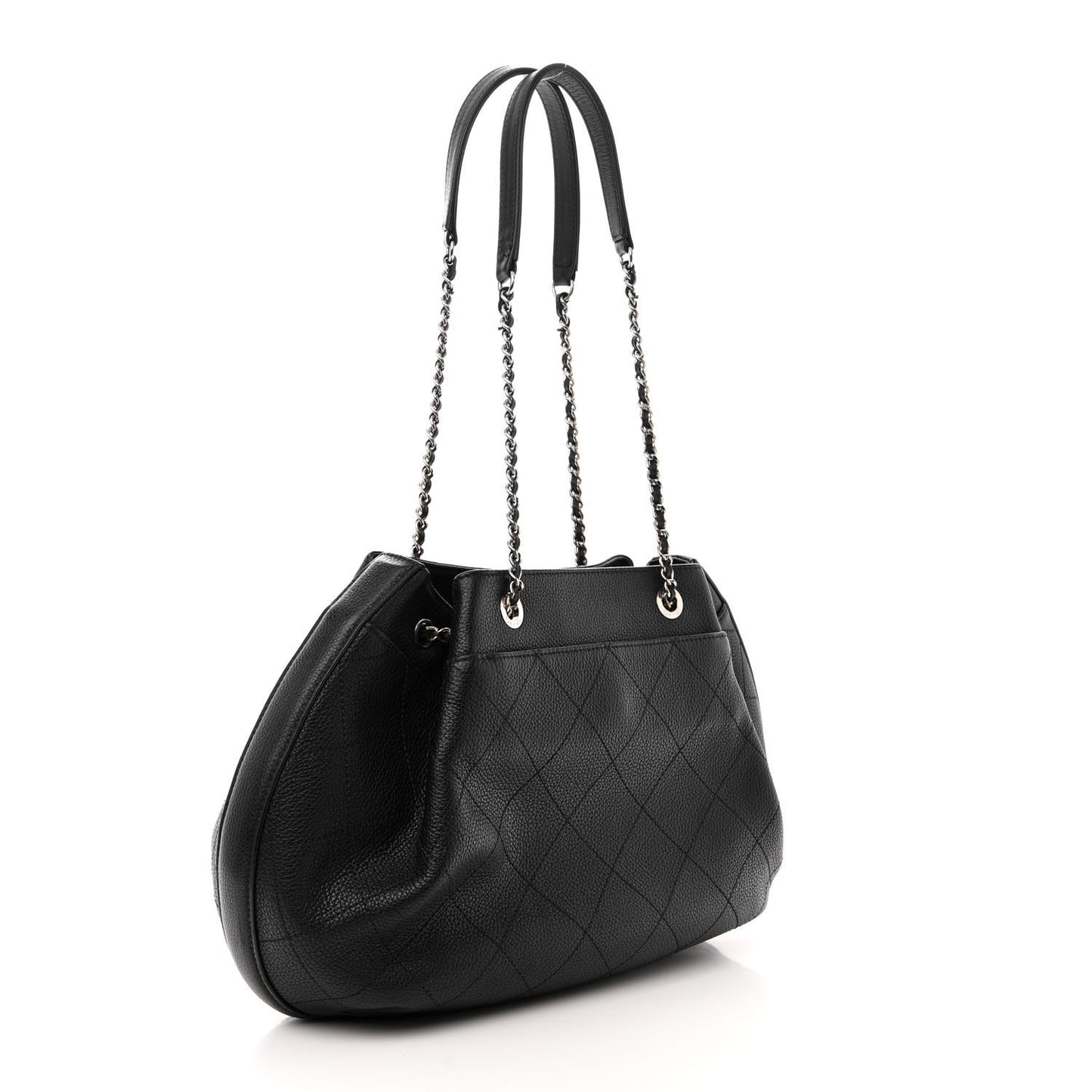 Grained Calfskin Stitched Accordion Shoulder Bag Black