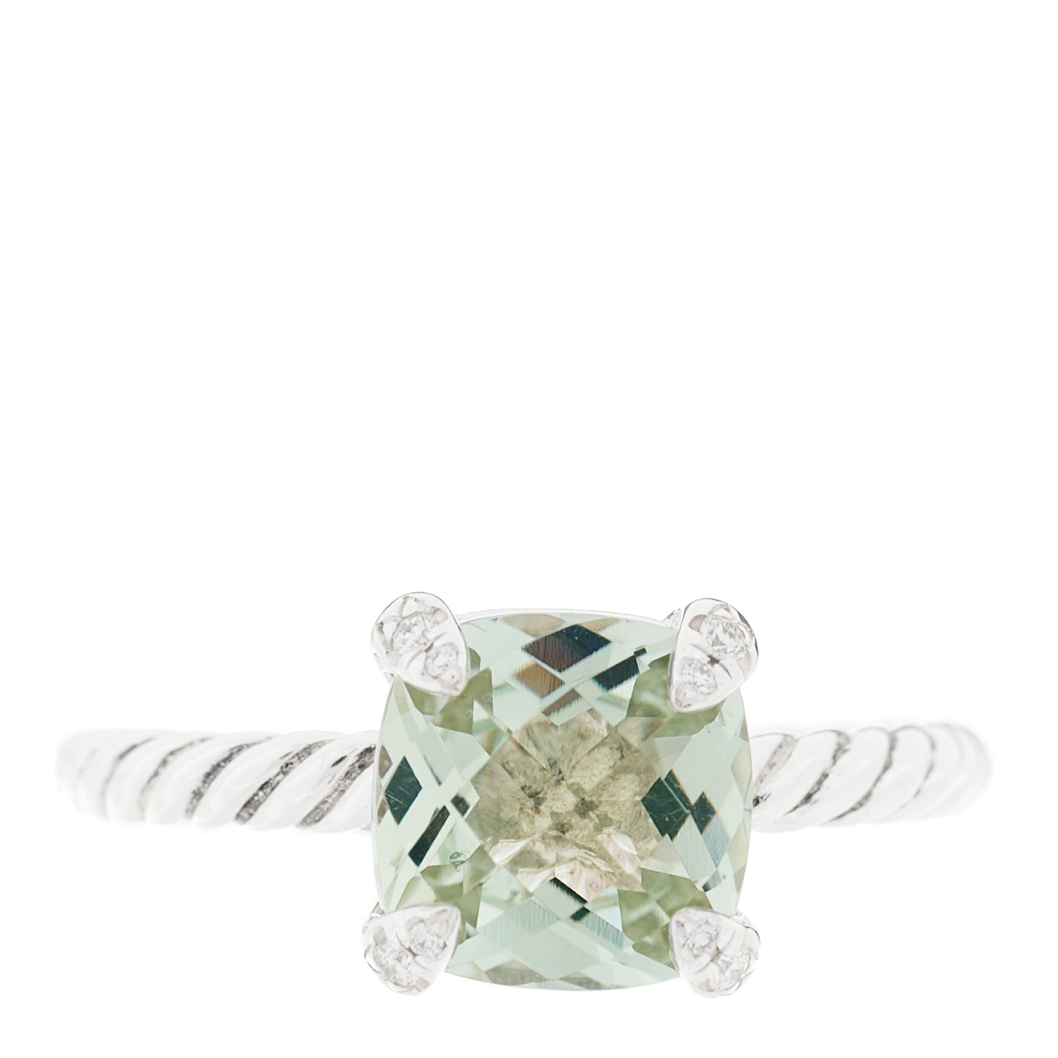 David Yurman Sterling Silver Diamond Prasiolite 8mm Chatelaine Ring 47 4 1 of 4