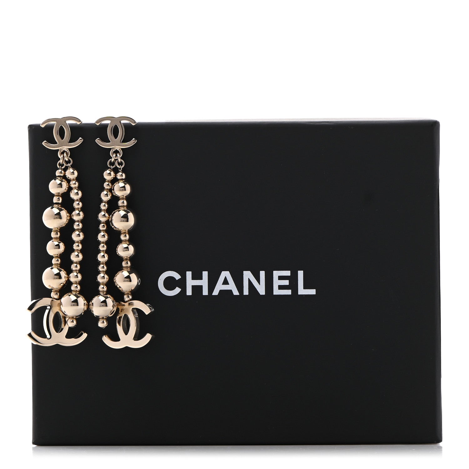 Chanel Metal CC Bead Drop Earrings Gold 5 of 5