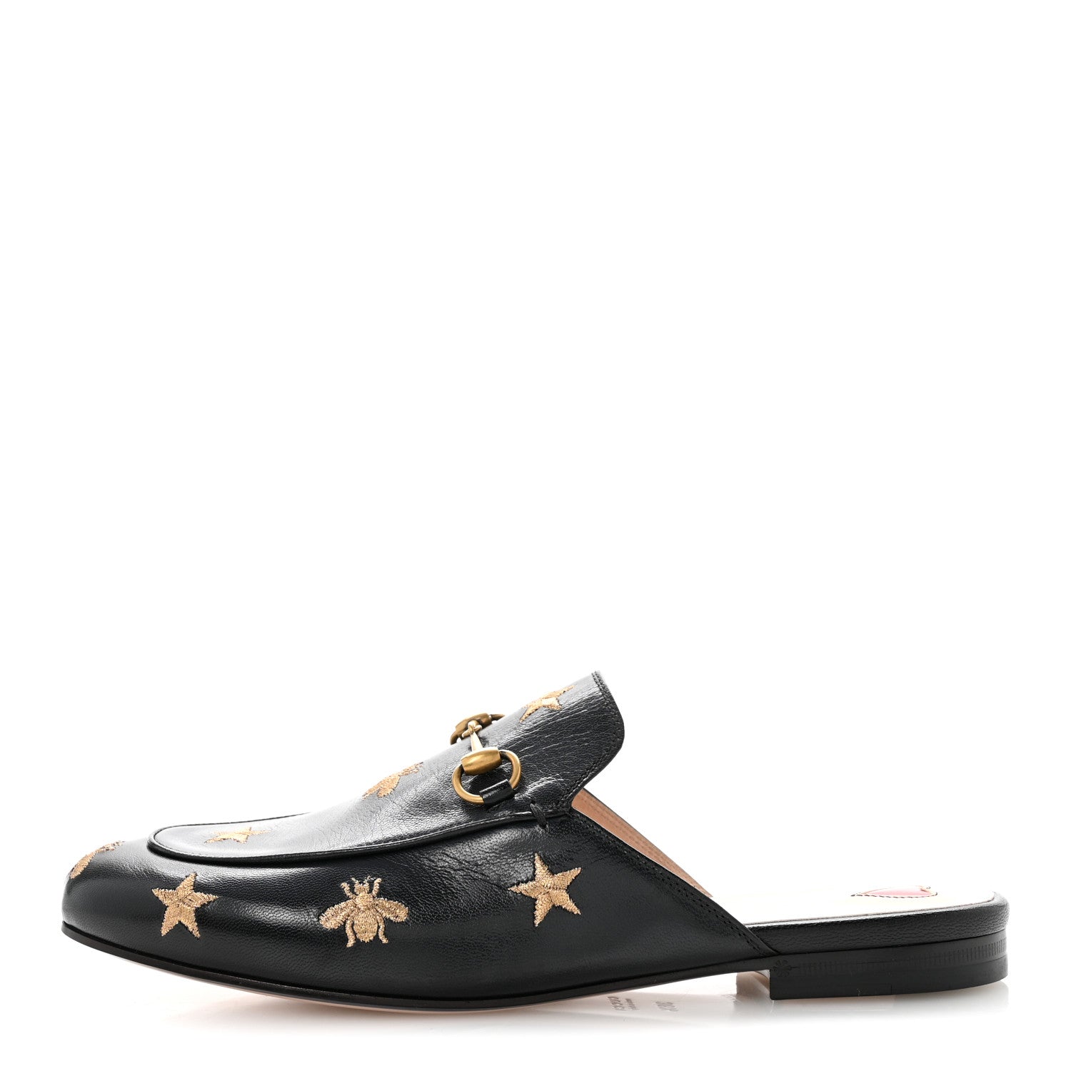 Gucci Goatskin Bee Star Embroidered Womens Princetown Slippers 38.5 Black 1 of 10