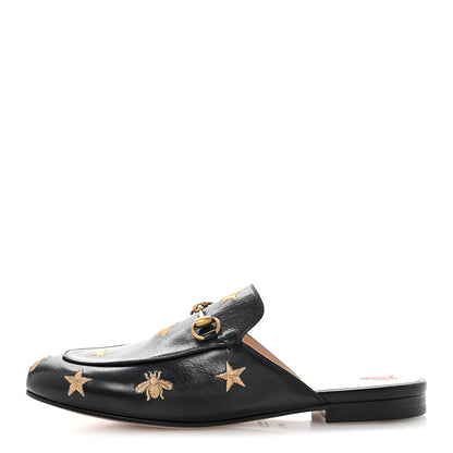 Gucci Goatskin Bee Star Embroidered Womens Princetown Slippers 38.5 Black 1 of 10