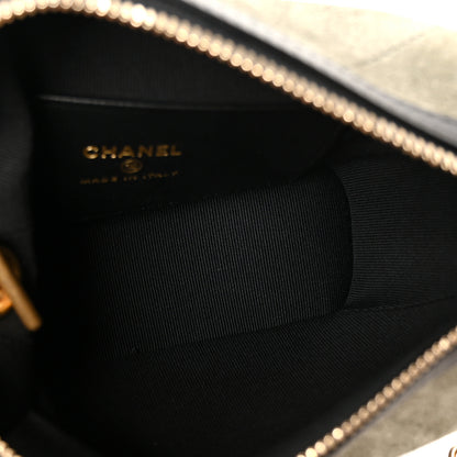 Chanel Suede Calfskin Shiny Lambskin Quilted Coco Base Hobo Clutch With Chain Khaki Black 5 of 11