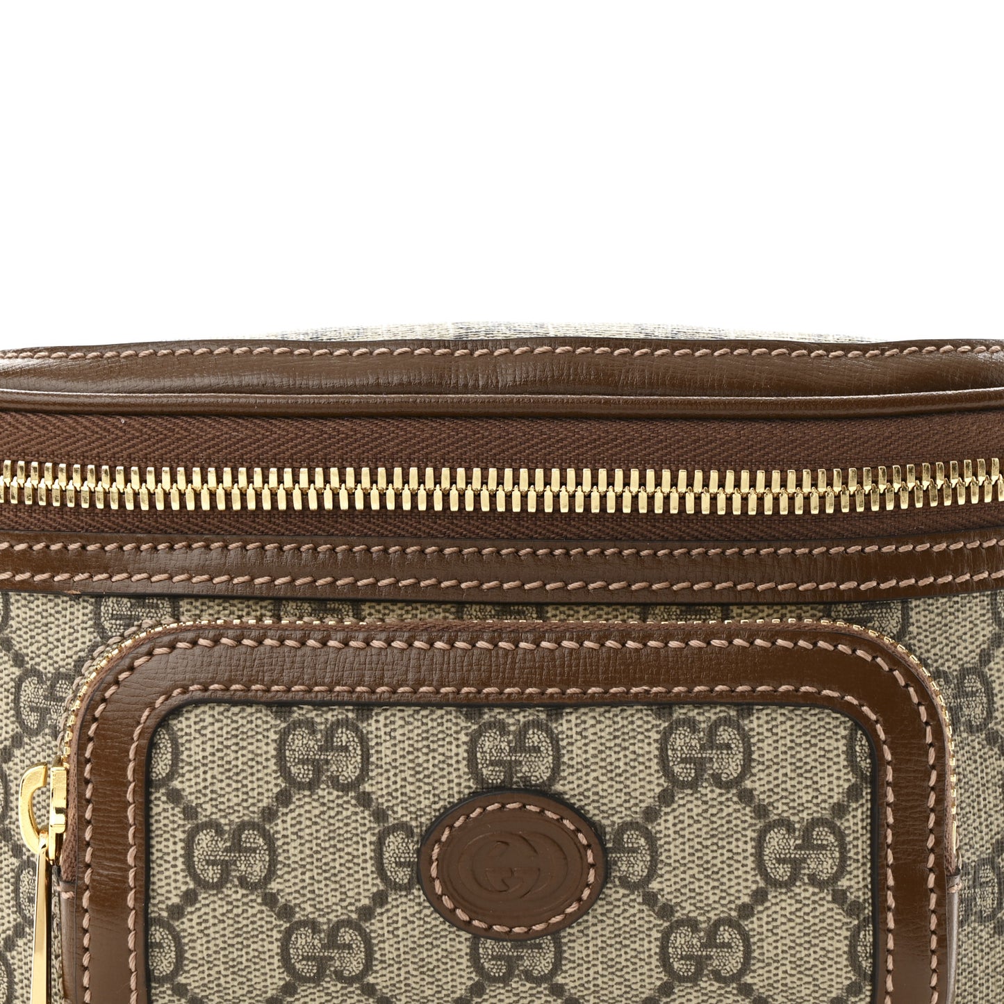 GG Supreme Monogram Textured Calfskin Retro Interlocking G Belt Bag Beige Ebony Brown Sugar
