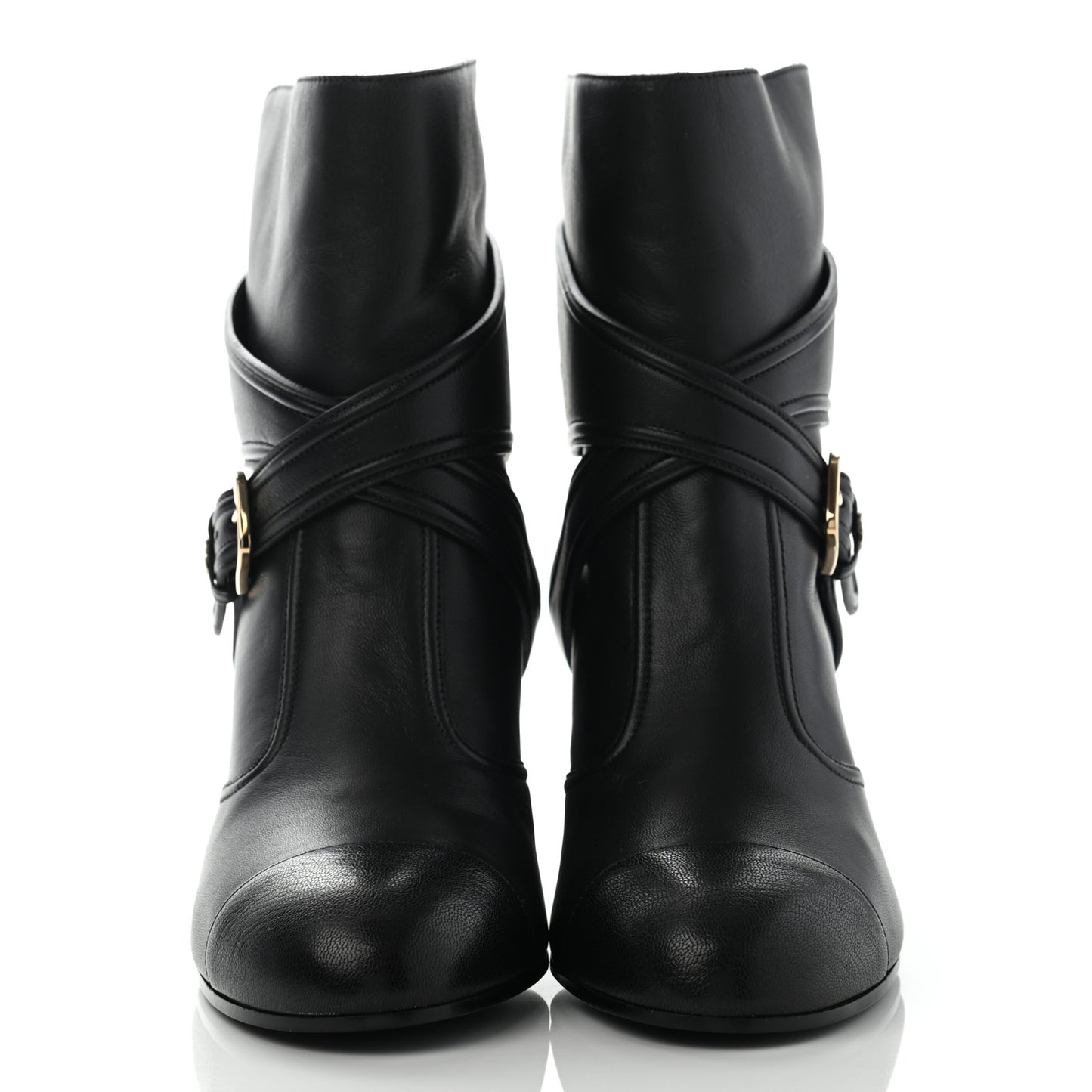 Lambskin Goatskin Cap Toe Boots 38 Black