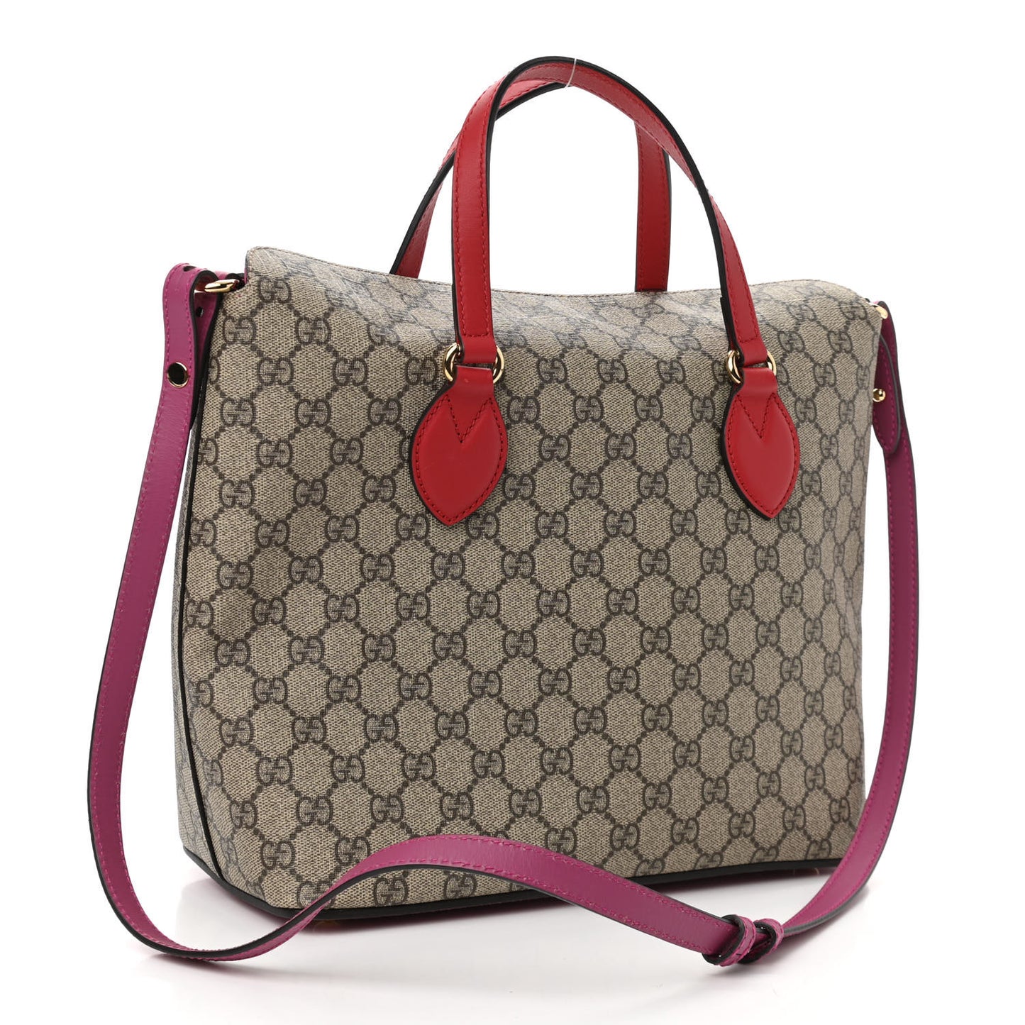 GG Supreme Monogram Linea A Foldover Tote Beige Hibiscus Red New Rosette