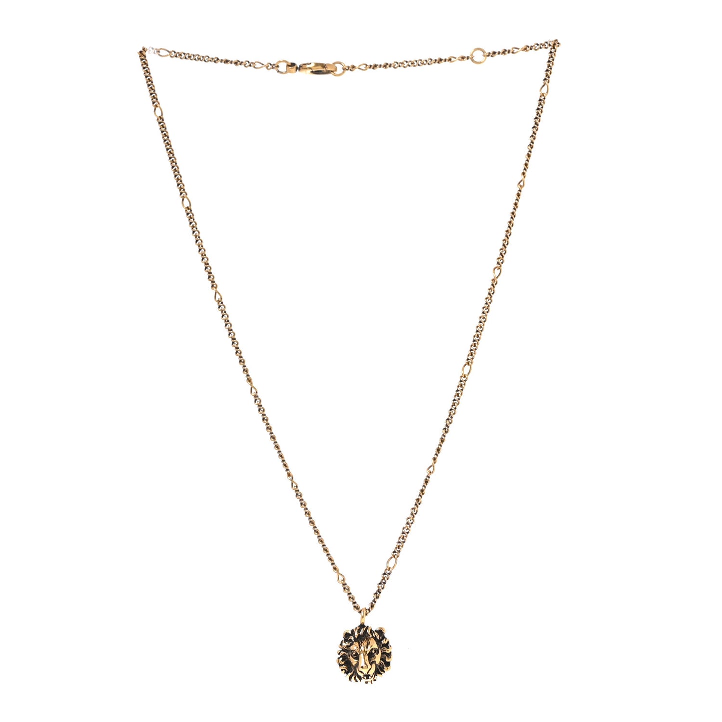 Metal Lion Head Necklace Aged Gold Multicolor