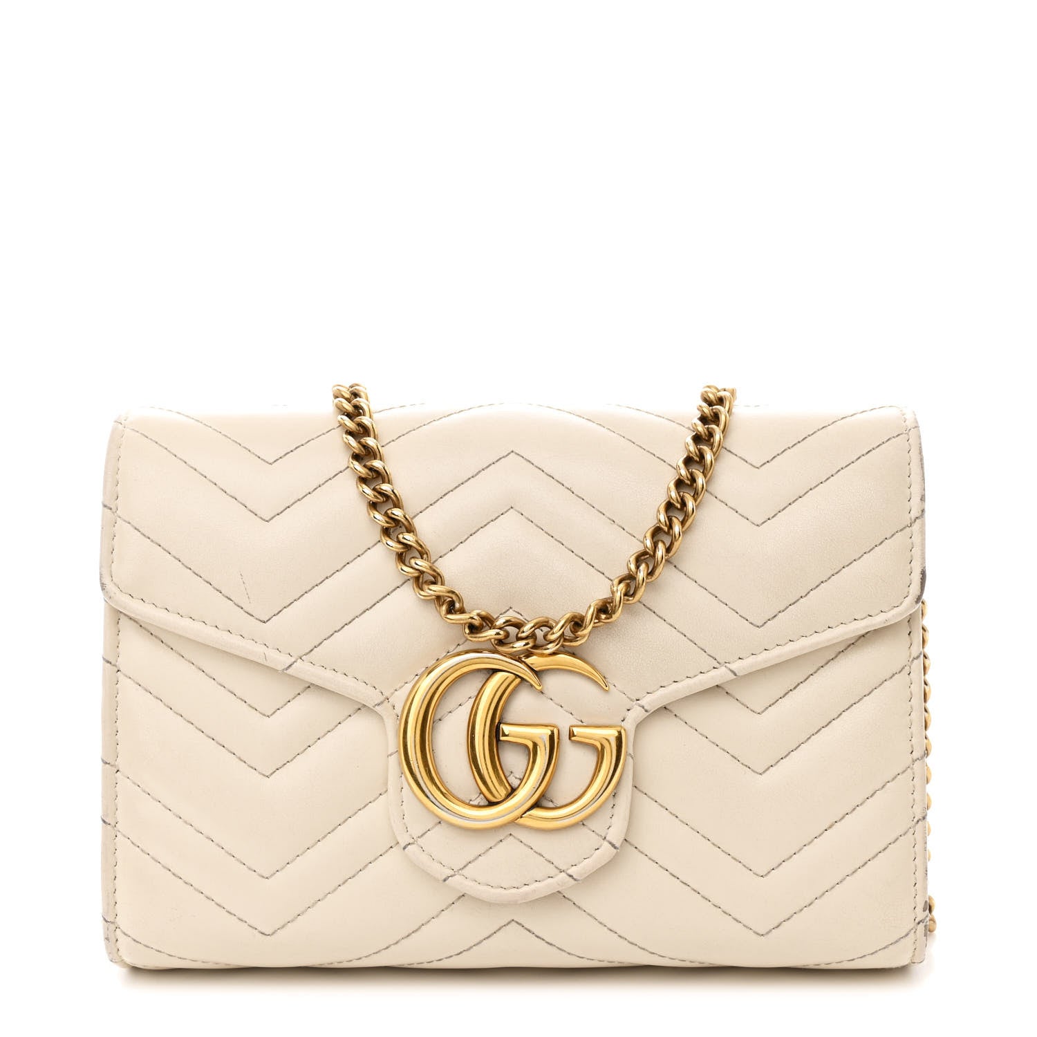 Gucci Calfskin Matelasse GG Marmont Chain Wallet Mystic White 1 of 17