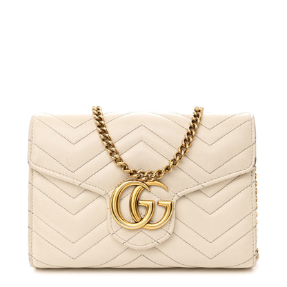 Gucci Calfskin Matelasse GG Marmont Chain Wallet Mystic White 1 of 17