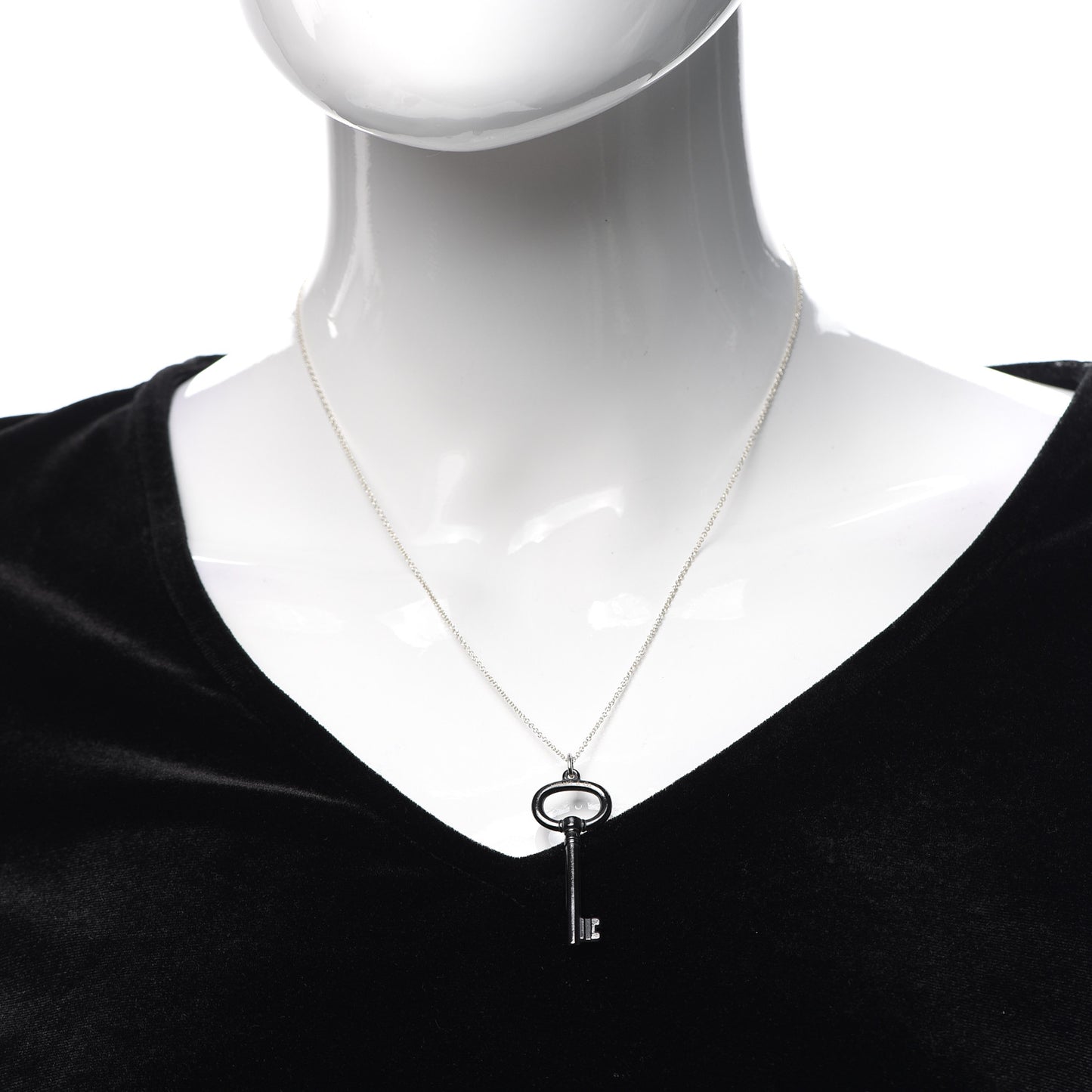 Black Titanium Sterling Silver Oval Key Pendant Necklace