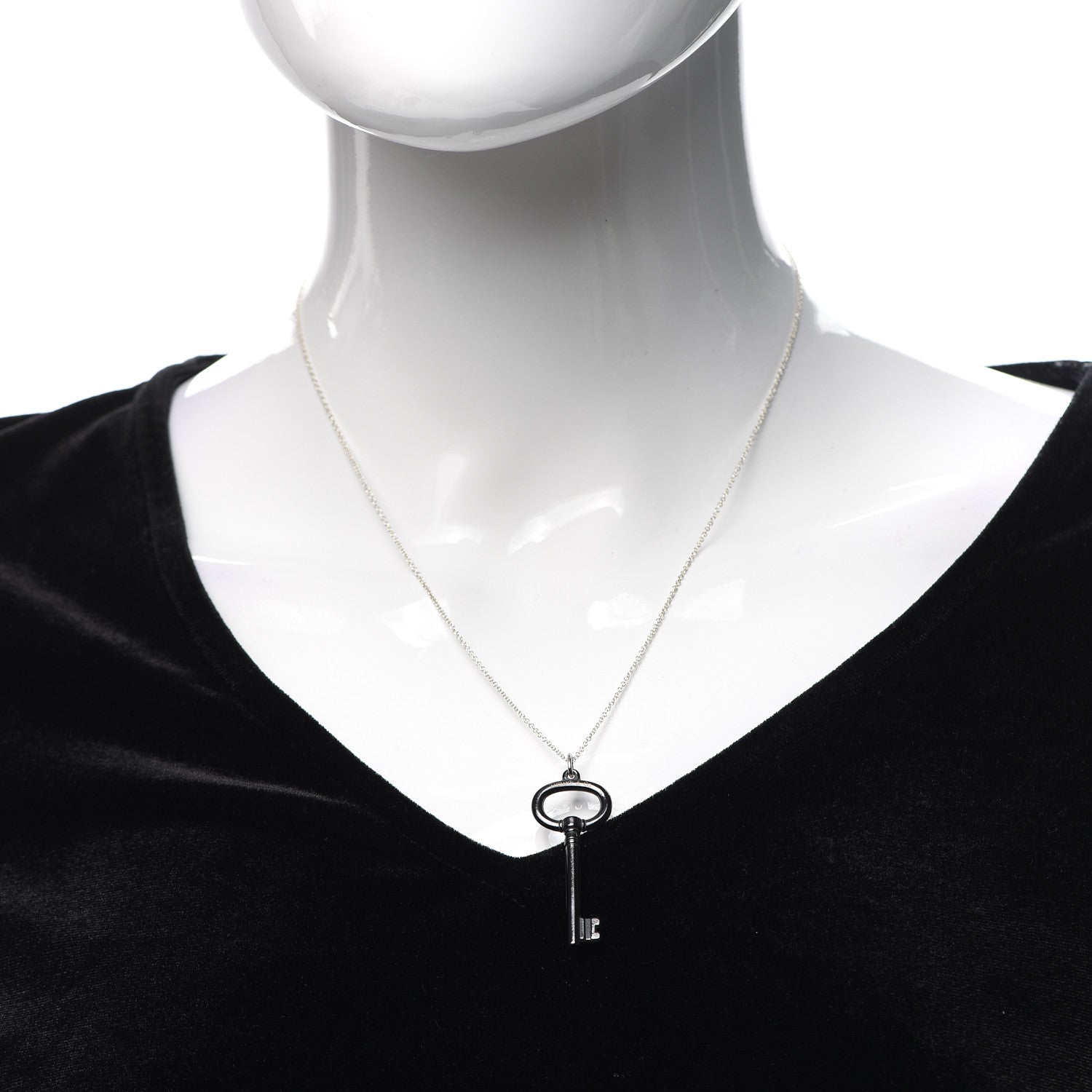 Tiffany Black Titanium Sterling Silver Oval Key Pendant Necklace 2 of 6