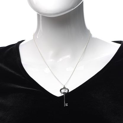 Tiffany Black Titanium Sterling Silver Oval Key Pendant Necklace 2 of 6