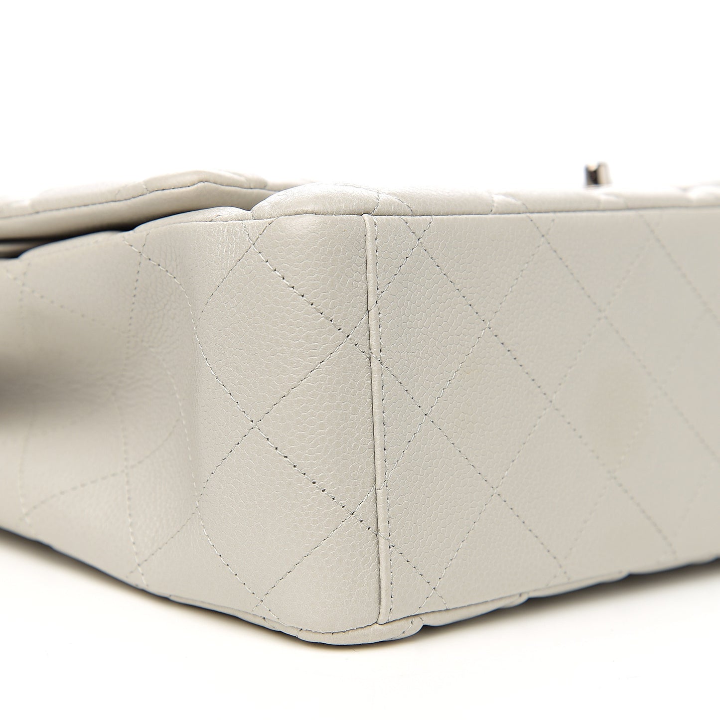 Calfskin Quilted Maxi Double Flap Light Grey
