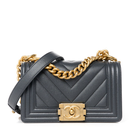 Chanel Caviar Chevron Quilted Small Boy Flap Dark Grey 1 of 10