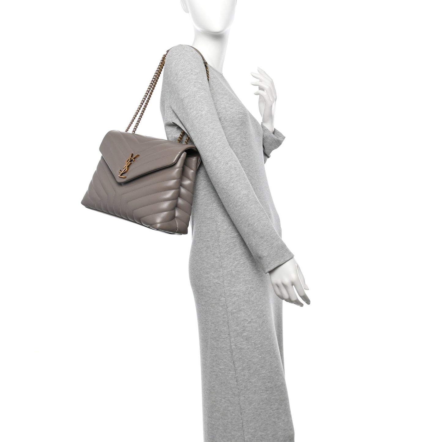 Calfskin Y Quilted Monogram Medium Loulou Chain Satchel Greyish Brown