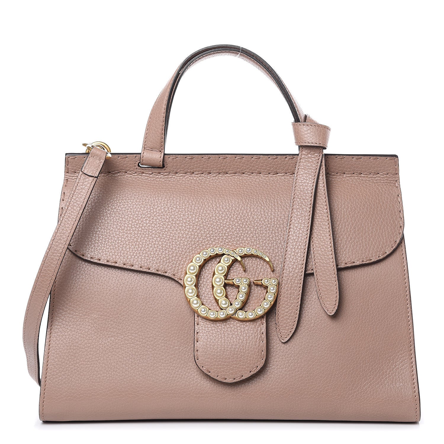 Gucci Calfskin Small Pearly GG Marmont Top Handle Bag Porcelain Rose 1 of 11