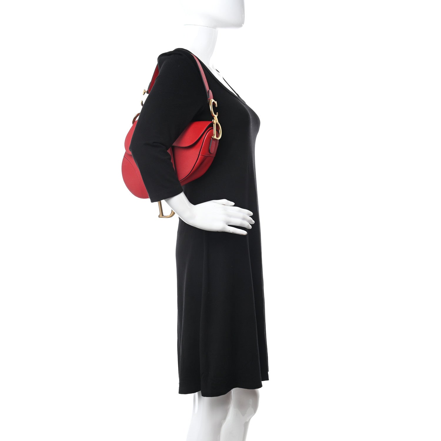 Christian Dior Grained Calfskin Saddle Bag Red 2 of 11