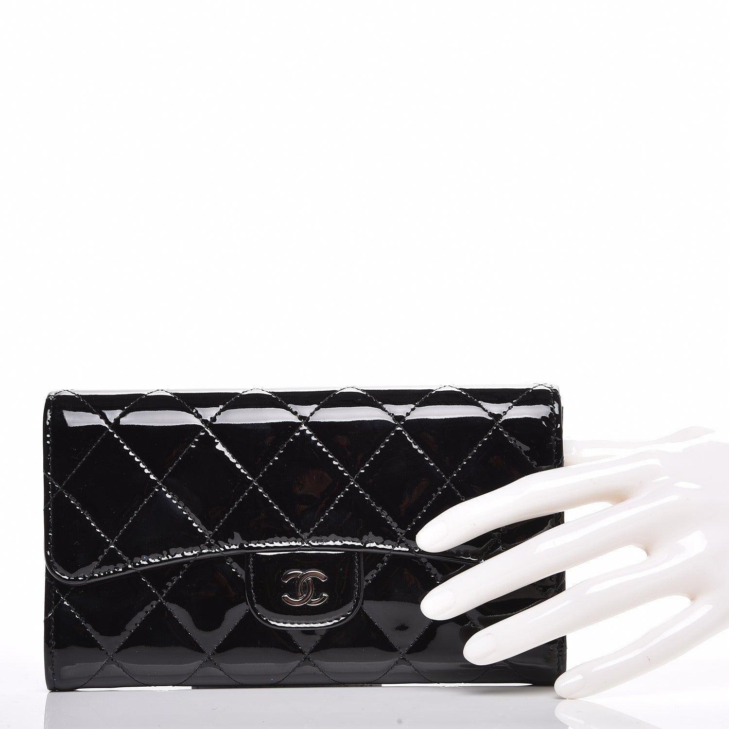 Chanel Patent Calfskin Quilted Large Flap Wallet Black 2 of 8