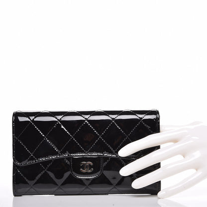 Chanel Patent Calfskin Quilted Large Flap Wallet Black 2 of 8