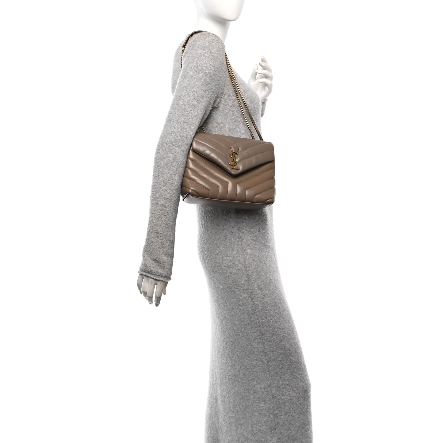 Calfskin Y Quilted Monogram Small Loulou Chain Satchel Dark Beige