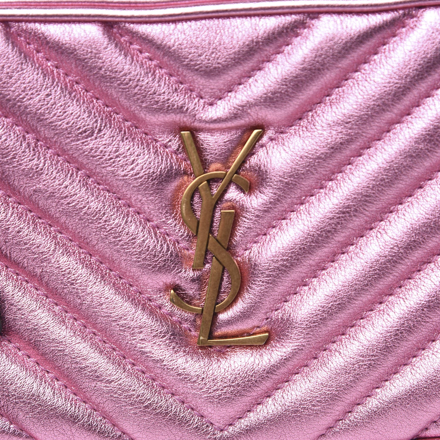 Saint Laurent Metallic Calfskin Matelasse Monogram Lou Belt Bag Vegas Pink 8 of 8