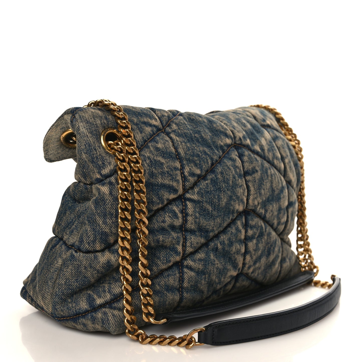 Denim Quilted Small Loulou Puffer Monogram Chain Satchel Rodeo Blue