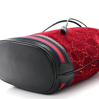 Gucci Velvet GG Monogram Textured Calfskin Web Bucket Bag Red Cipria Black 10 of 11