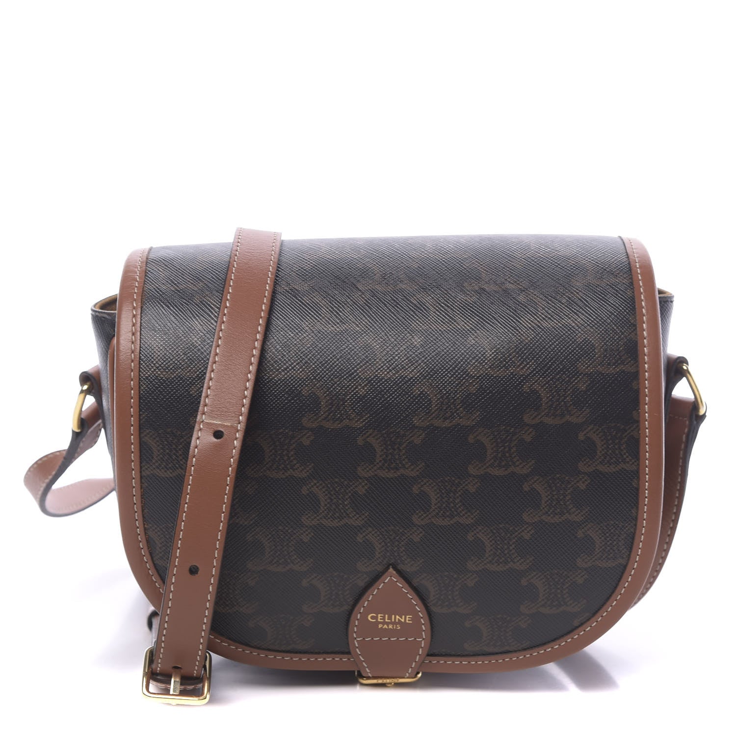 Celine Triomphe Canvas Medium Folco Bag Tan 1 of 10