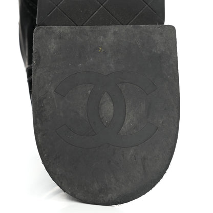 Chanel Lambskin Patent Calfskin Quilted CC Lace Up Combat Boots 37 Black 9 of 12