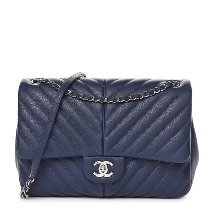 Chanel Caviar Chevron Quilted Large Puffy CC Flap Navy 1 of 10