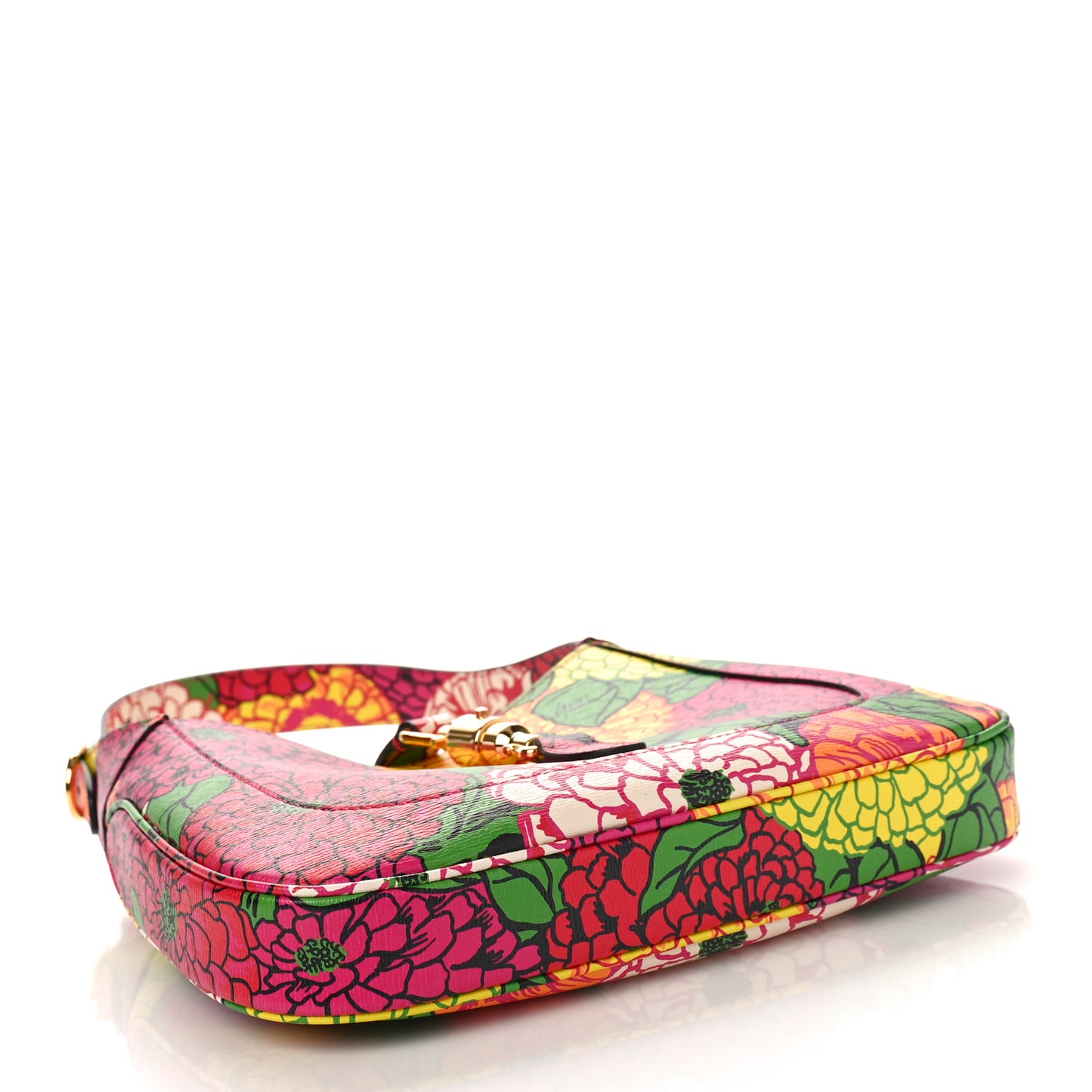 X KEN SCOTT Textured Calfskin Pomponica Print Small Jackie 1961 Hobo Multicolor Fuxia Pompon