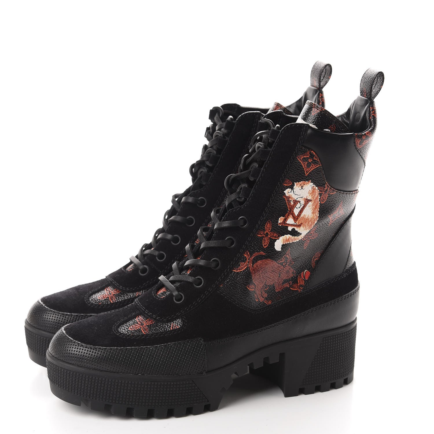 Louis Vuitton Suede Calfskin Catogram Laureate Platform Desert Boots 38.5 Black Marron 3 of 8