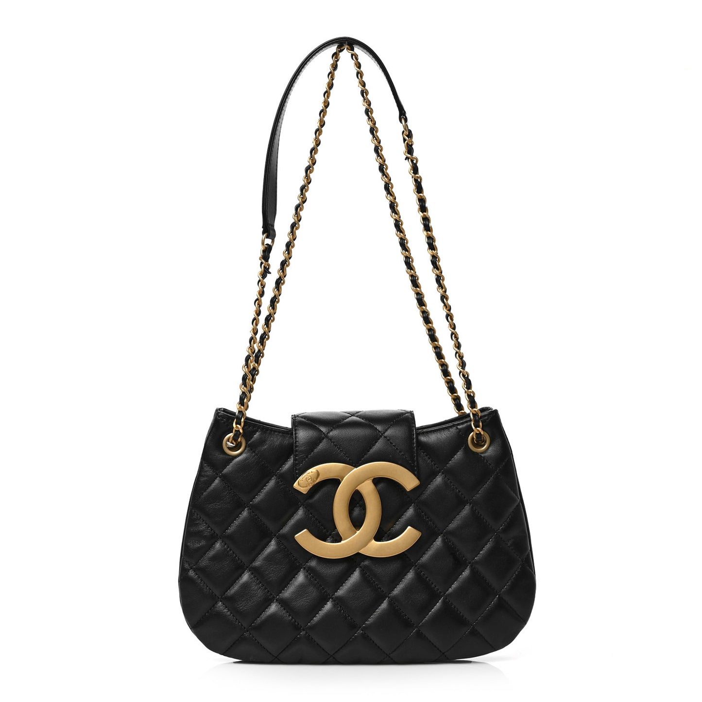Lambskin Quilted CC Messenger Black