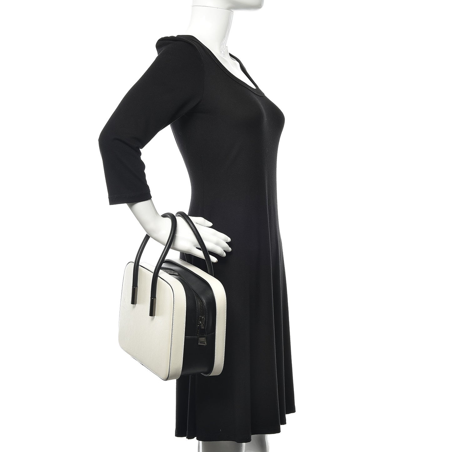 Calfskin Top Handle Bag White Black