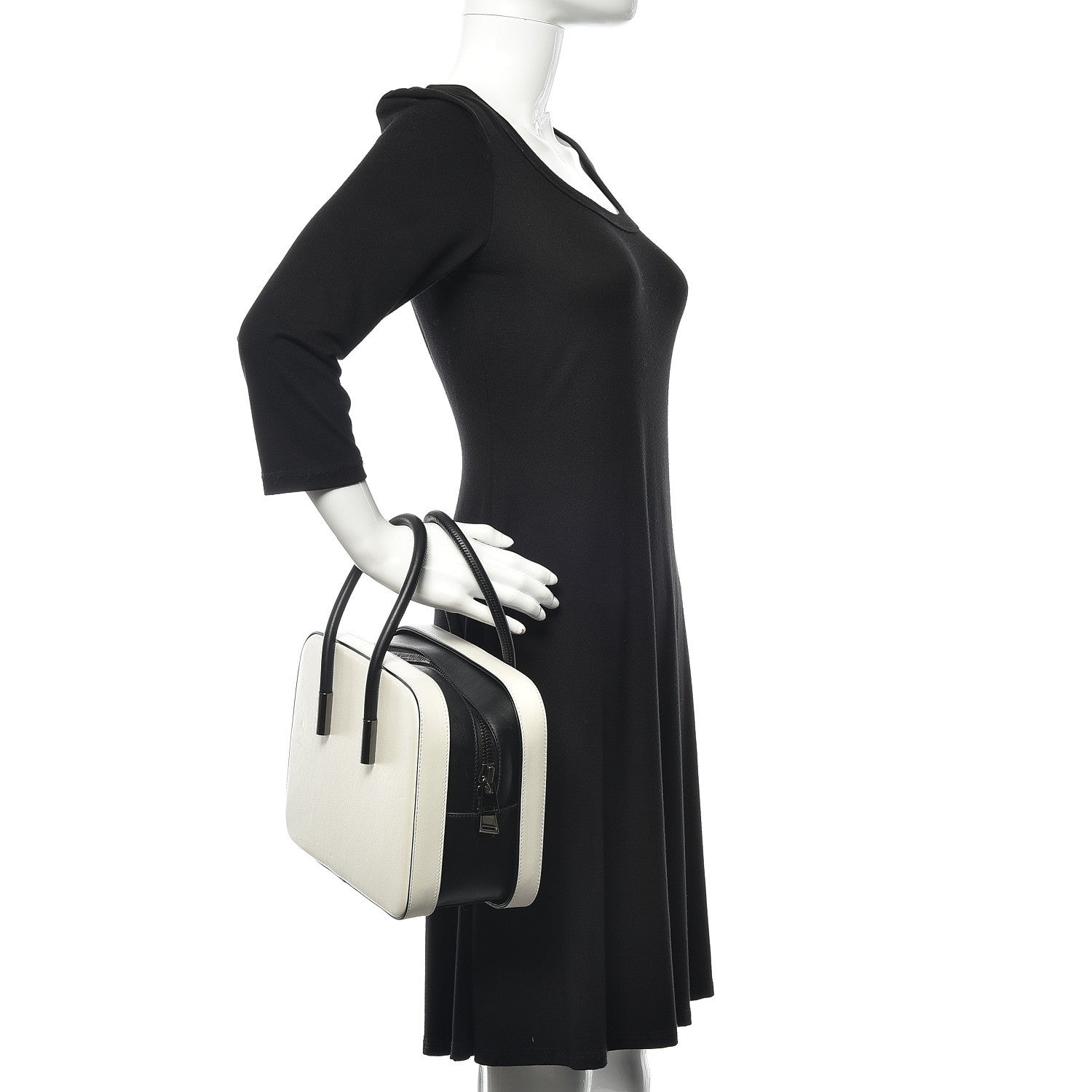 Tom Ford Calfskin Top Handle Bag White Black 2 of 13