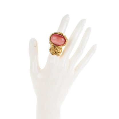 Saint Laurent Glass Cabochon Arty Ovale Ring 6 Gold Pink 2 of 4