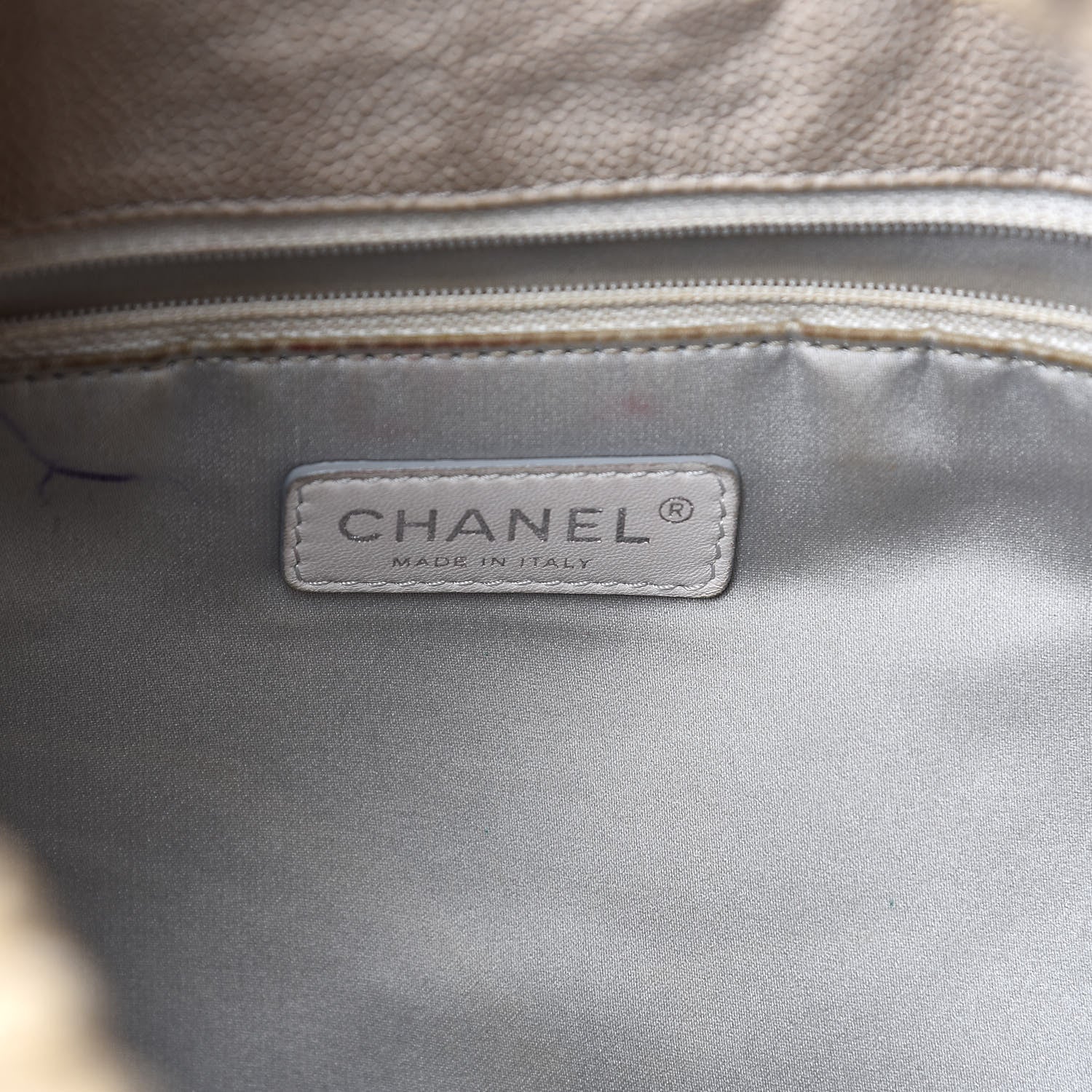 Chanel Distressed Glazed Caviar Quilted Large Elastic Tote Beige 6 of 14
