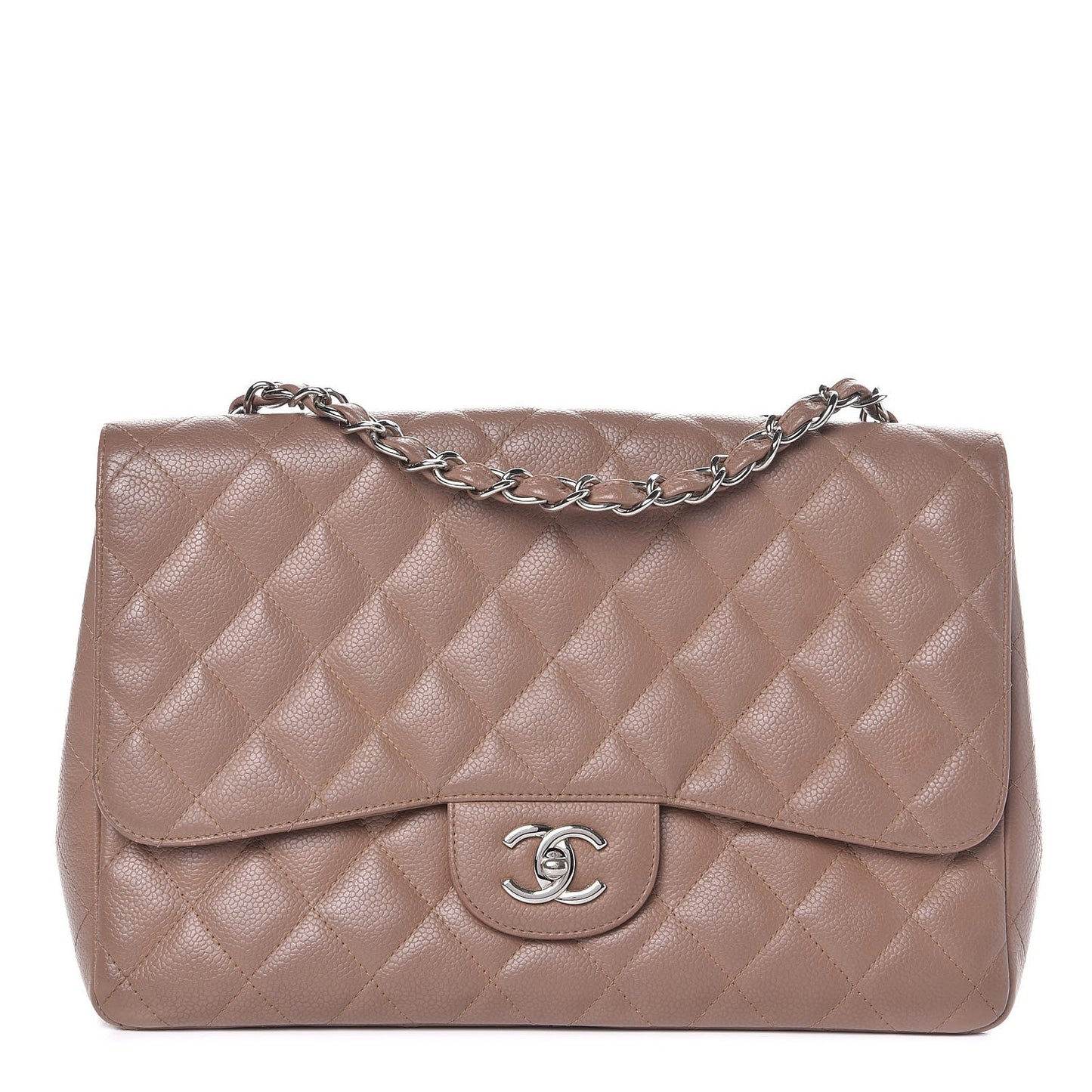 Caviar Quilted Jumbo Single Flap Dark Beige