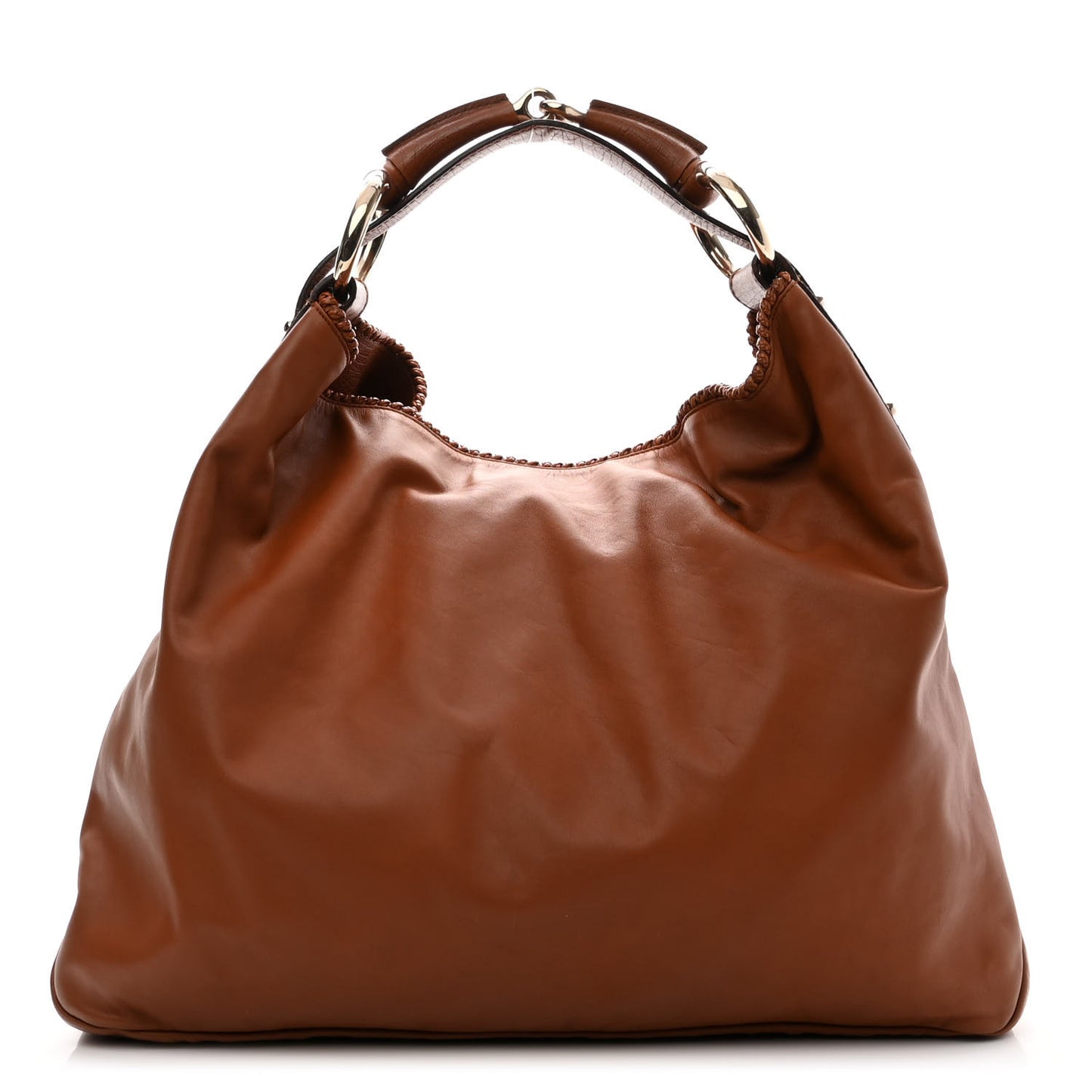 Calfskin Large Horsebit Chain Hobo Brown