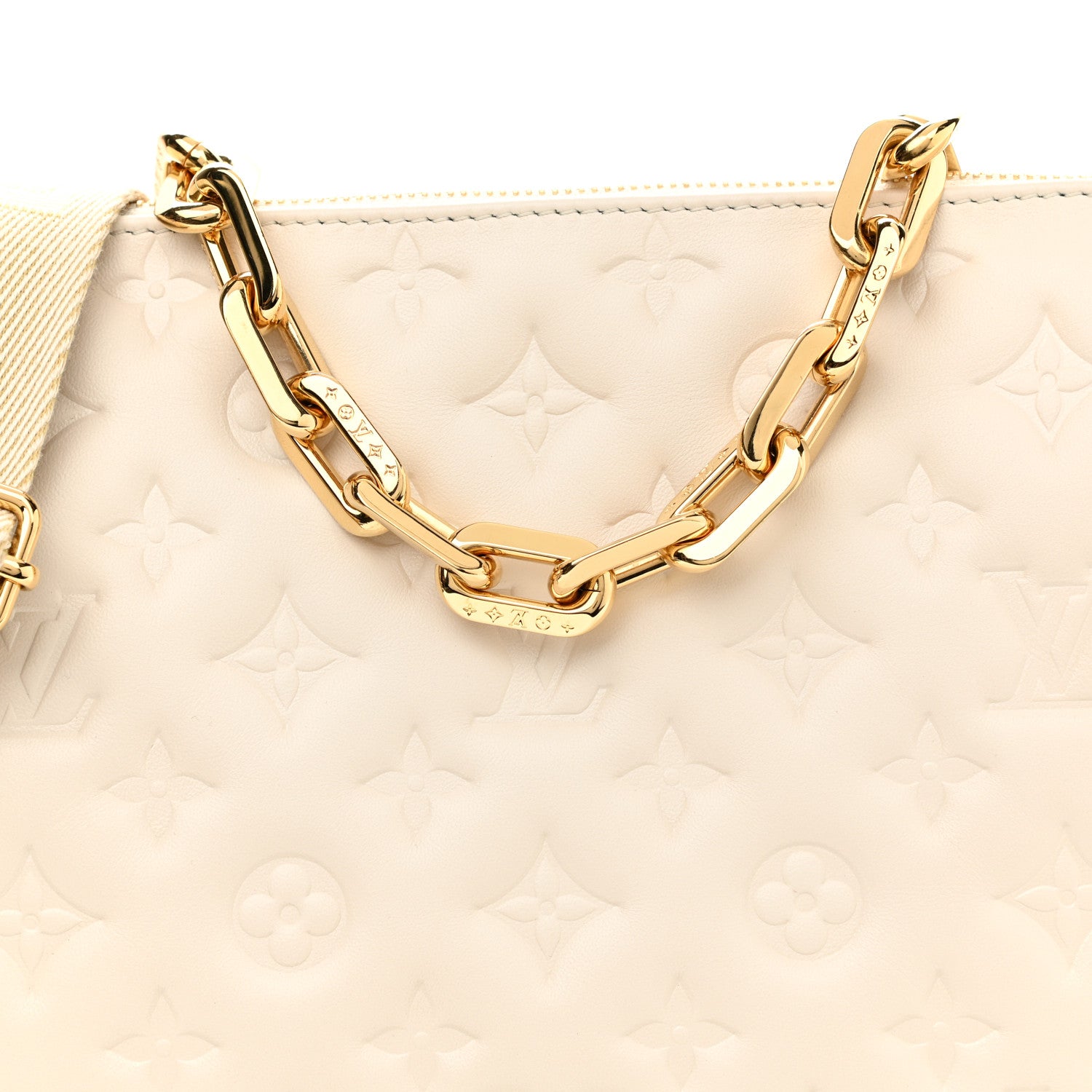 Louis Vuitton Lambskin Embossed Monogram Coussin PM Beige Cream 8 of 11