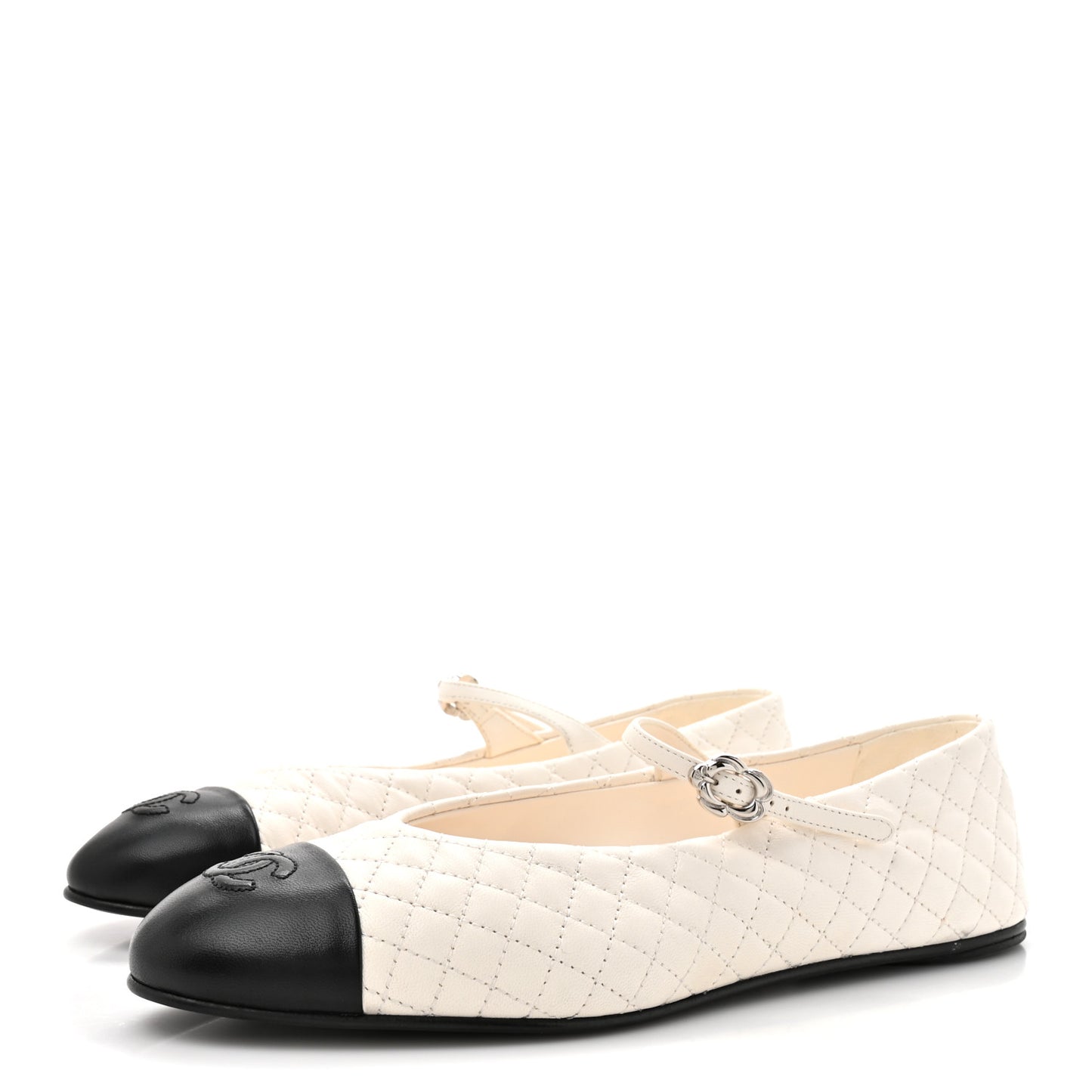 Lambskin Quilted Mary Jane Flats 39 White Black
