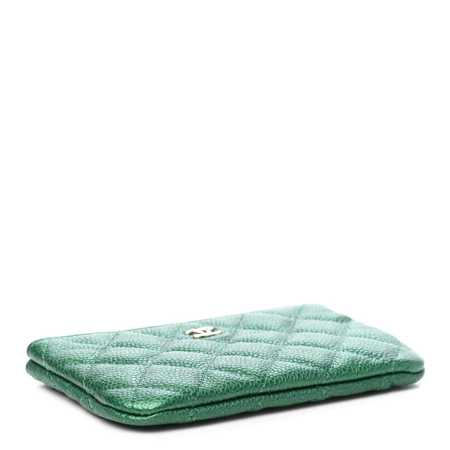 Metallic Caviar Quilted Small Cosmetic Case Green