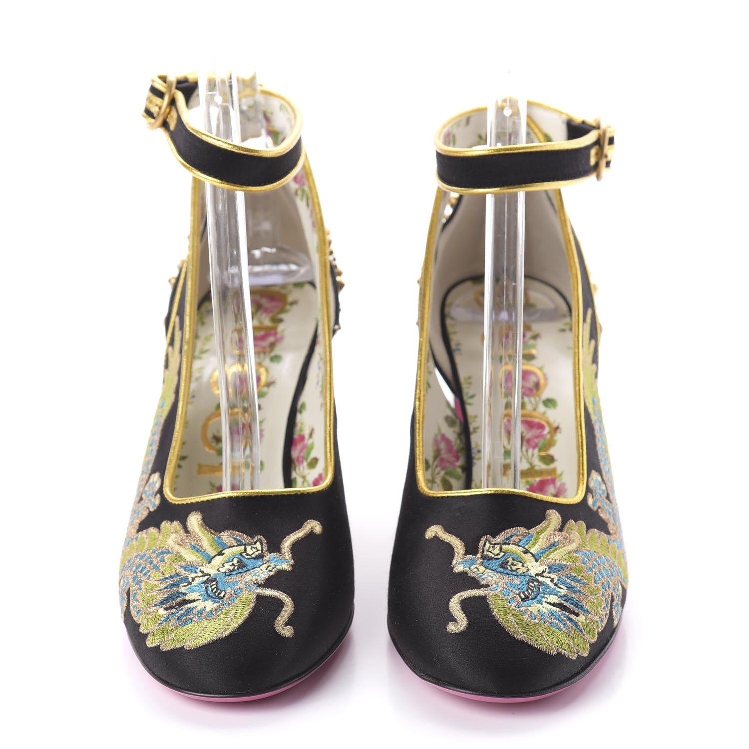 Gucci Satin Embroidered Dragon Caspar Pumps 36 Black 2 of 9