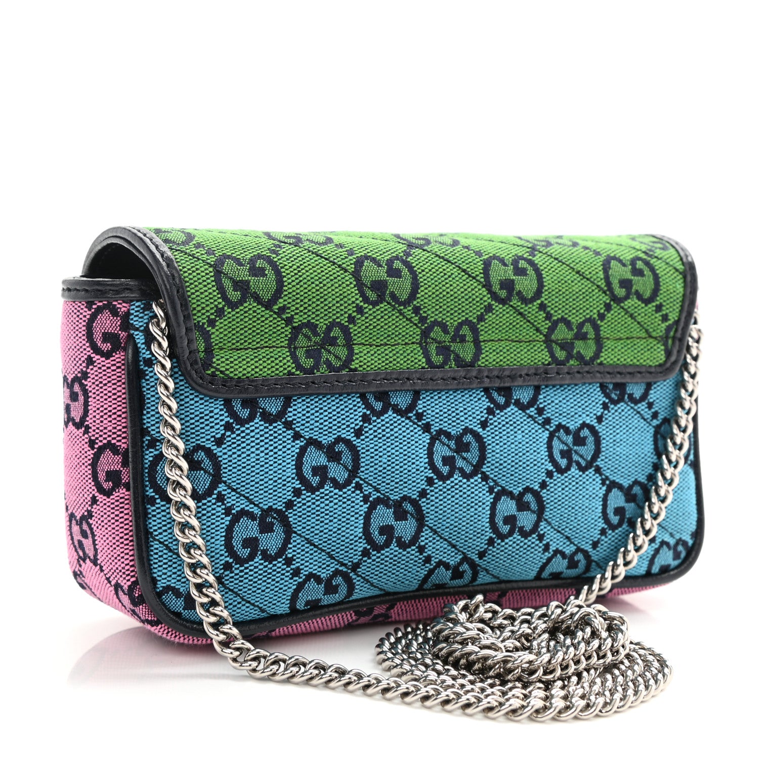 Gucci Monogram Multicolor Matelasse Diagonal Super Mini GG Marmont Shoulder Bag Green Blue Yellow Light Blue Pink 3 of 9