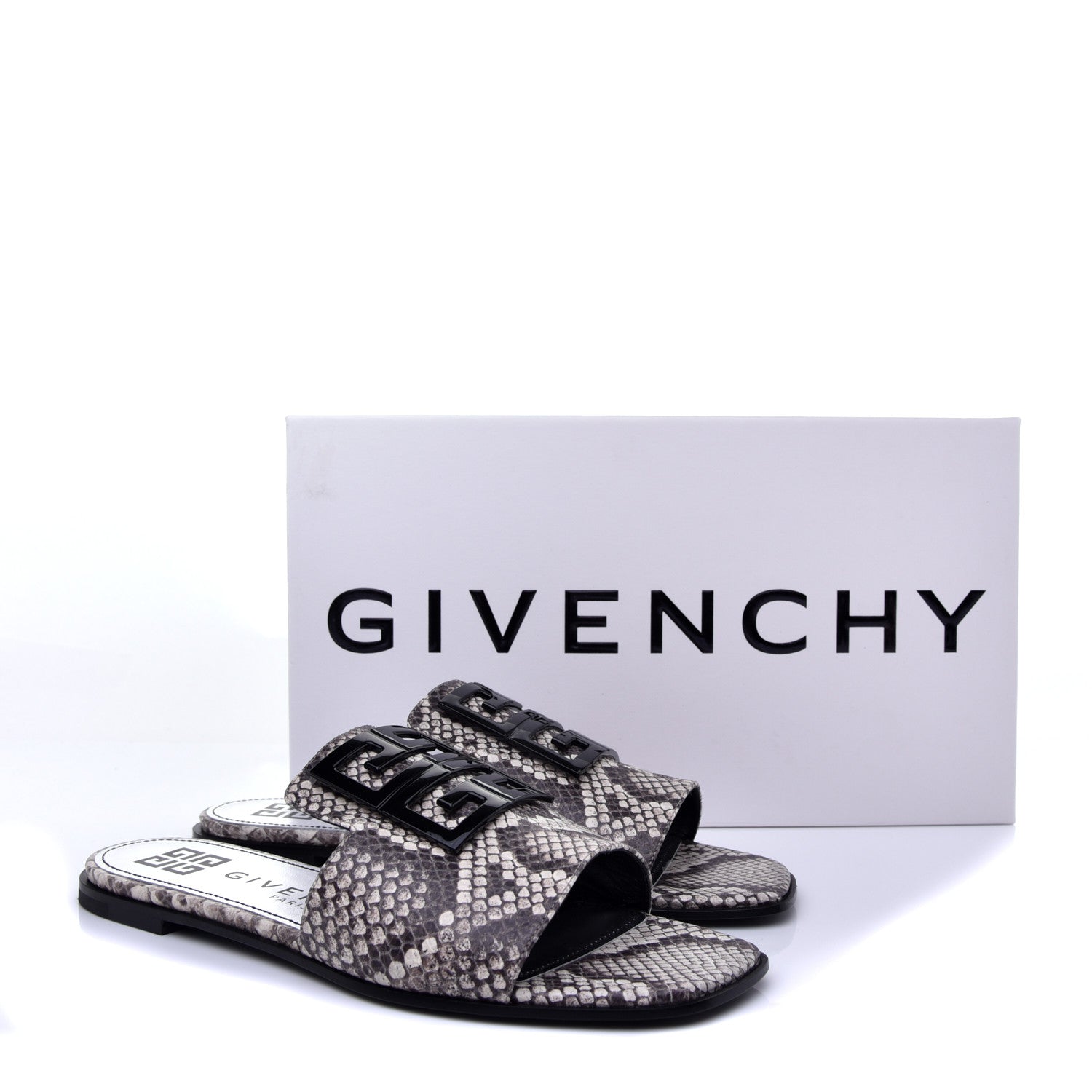 Givenchy Calfskin Python Print 4G Flat Sandals 38 Stone Grey 11 of 11